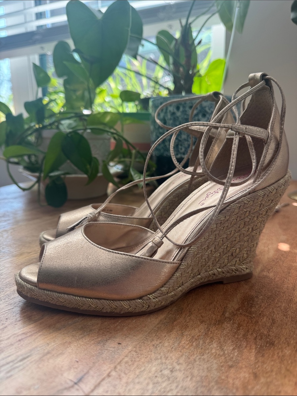 Lilly Pulitzer Rose Gold Lace-Up Espadrille Wedges